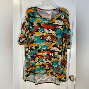 LuLaRoe Women’s Large Mickey Mouse Multicolored Blouse Short Sleeve Hi/Lo Hem